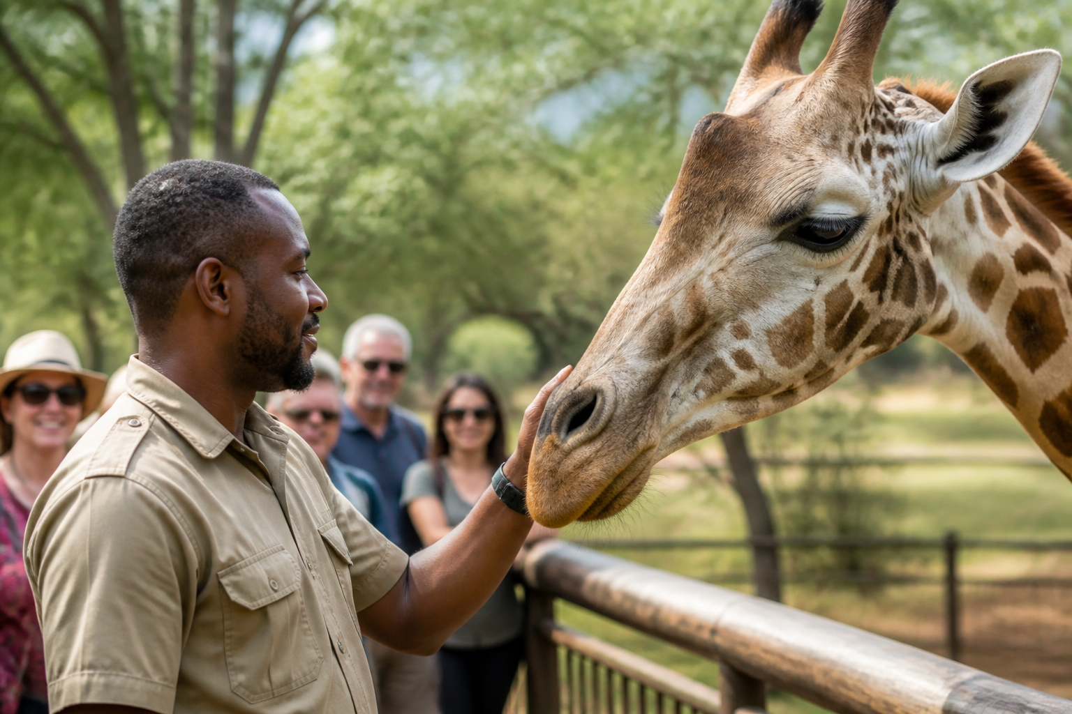 Keeper interacting with a giraffe