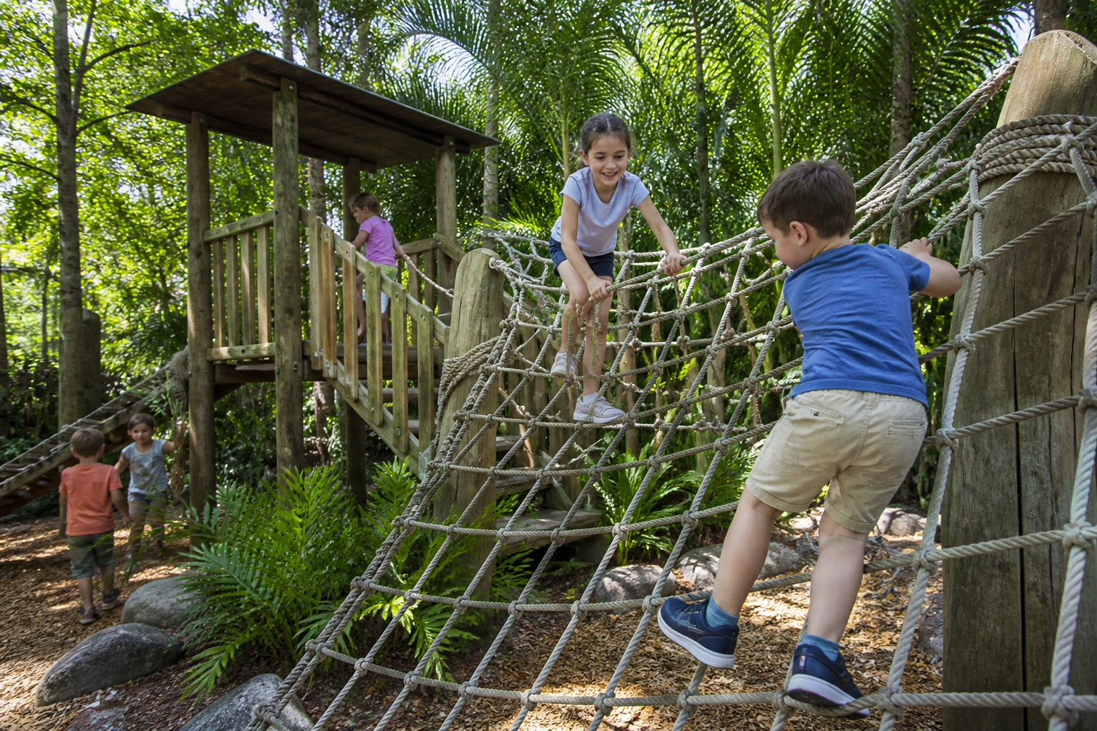 Children playing at a nature playground