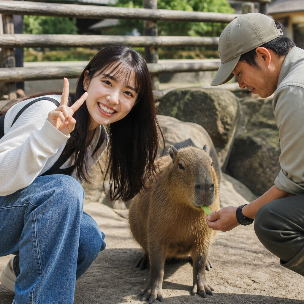 Visitor feeding a capybara